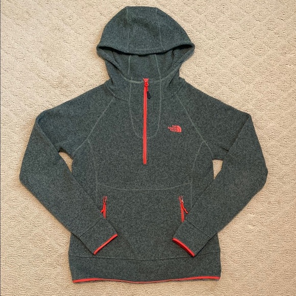 The North Face Womens small half zip fleece hooded pullover green and orange - Picture 1 of 6